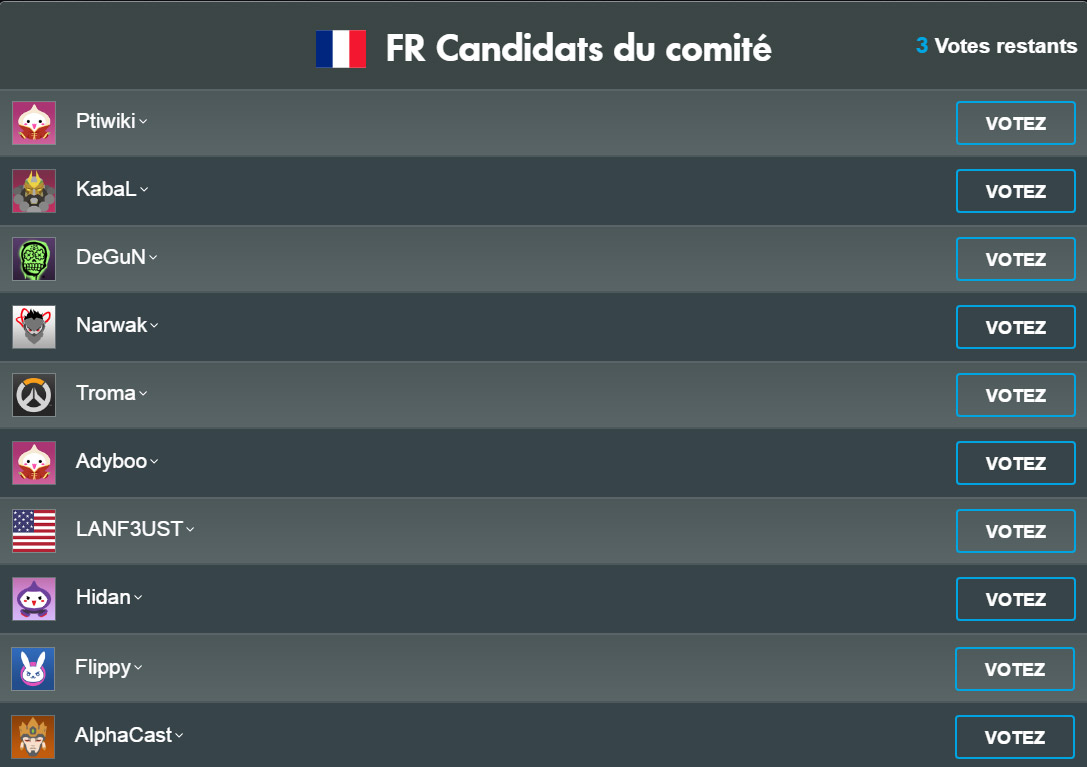 Votez pour le comité compétitif de votre pays