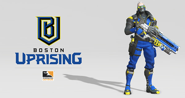 overwatch league : presentation du logo de l'equipe boston uprising et skin de soldat 76