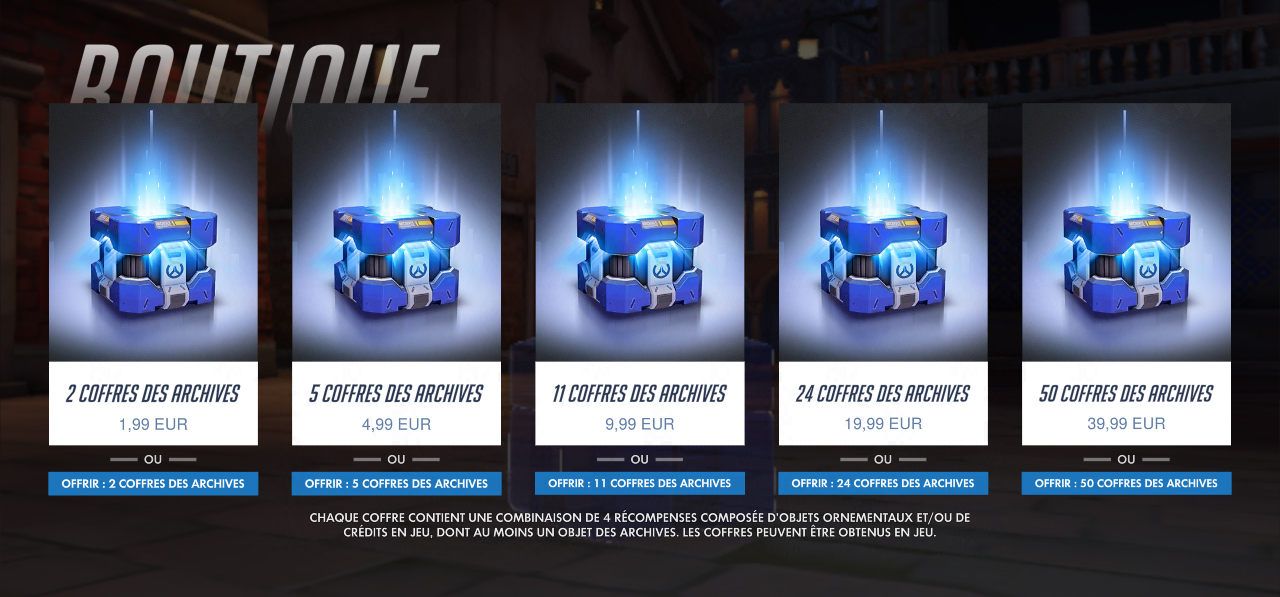 Les coffres à butin d'Overwatch peuvent être achetés en ligne