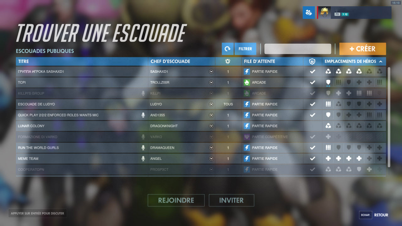 Créez ou rejoignez une escouade à partir du patch 1.25